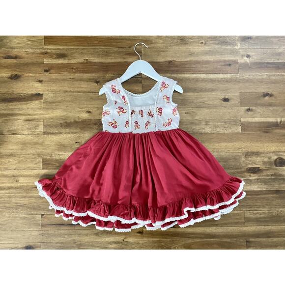 SweetHoney (Whim & Wander) OC Tiny Dancer Sleeveless Floral Dress Red Cream 4T - Picture 10 of 11